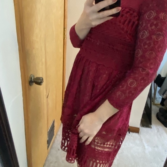 NWT ASOS Burgundy Crochet Long Sleeve Mini - Picture 9 of 9